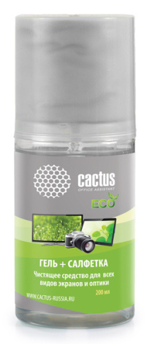 Чистящий набор (салфетка + гель) Cactus CS-S3004E для экранов и оптики 1шт 18x18см 200мл