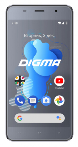 Смартфон Digma X1 3G Linx 16Gb 1Gb темно-серый моноблок 3G 2Sim 5" 720x1280 Android 8.1 8Mpix WiFi GPS GSM900/1800 GSM1900 TouchSc MP3 FM microSDHC max64Gb