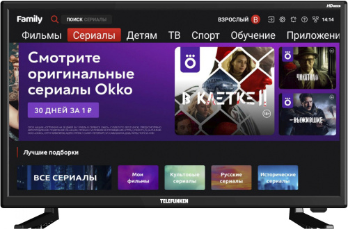 Телевизор LED Telefunken 23.6" TF-LED24S80T2S(черный)\H черный HD 50Hz DVB-T DVB-T2 DVB-C (RUS)