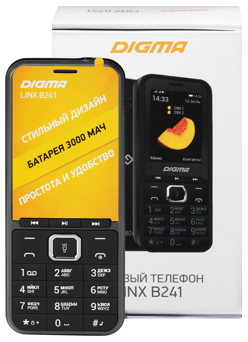 Мобильный телефон Digma LINX B241 32Mb серый моноблок 2Sim 2.44