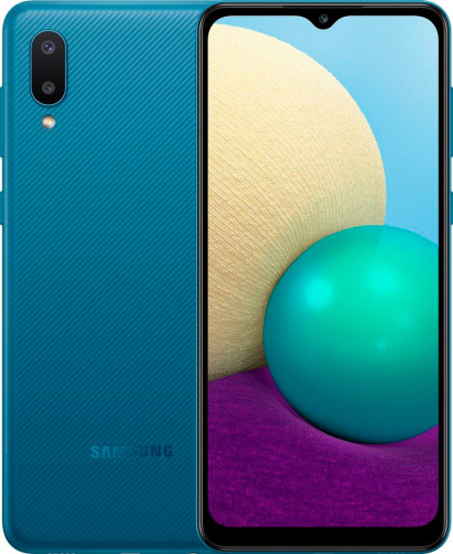 Смартфон Samsung SM-A022 Galaxy A02 32Gb 2Gb синий моноблок 3G 4G 6.5" 720x1600 Android 10 13Mpix 802.11 b/g/n GPS GSM900/1800 GSM1900 TouchSc